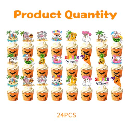 48PCS Summer Halloween Cake Toppers Spooky Fruit and Ghost Decor for Parties