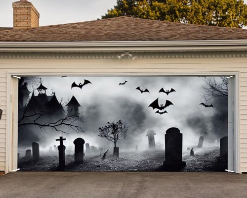 Halloween Garage Door Decorations Large Hanging Backdrop Cover - Multi 10x8ft