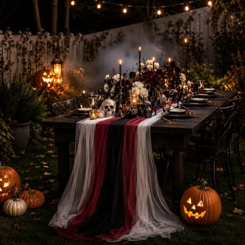 Outdoor Wedding Table Runner Set - Red Black White 6 Pack, 12x118 Inches