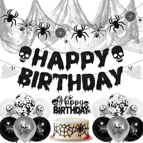 Halloween Birthday Party Decorations Set with Banners Balloons & Creepy Cloth