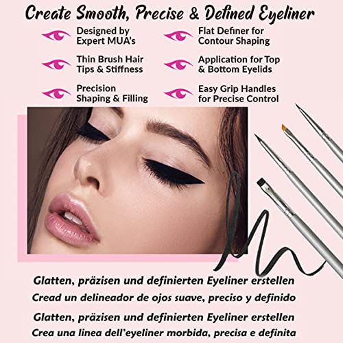 Eyeliner Brush Set for Precise Winged Looks - Fine Angled & Flat Applicators