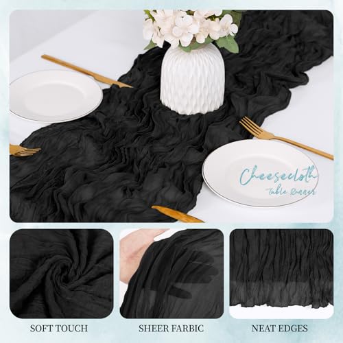 12 Pack Black Cheesecloth Table Runners 17x108 Inch Boho Rustic Decor