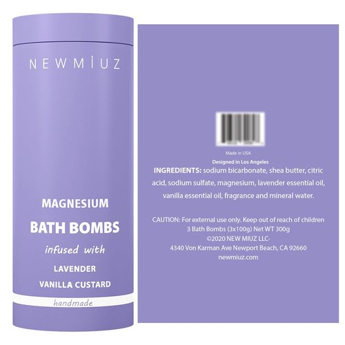 Magnesium Lavender Vanilla Luxury Fizzing Bath Bomb Sensitive Skin Formula for Relaxation Bath Moisturizing Shea Butter Stress Relief Gift for Women