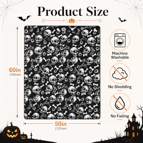 Halloween Skull Fleece Throw Blanket Set - 6 Warm & Cozy Bed & Sofa Throws