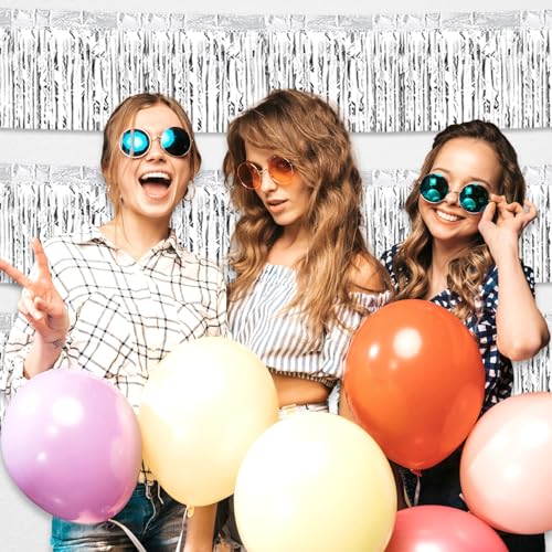 Silver Fringe Garland Streamers - Metallic Tinsel Banner Wall Decoration