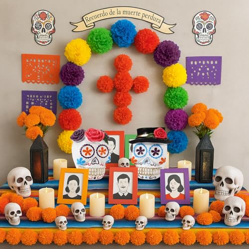 Day of the Dead Sugar Skull Couple Decor - White, 3.15 Inches, Rose & Hat Variation