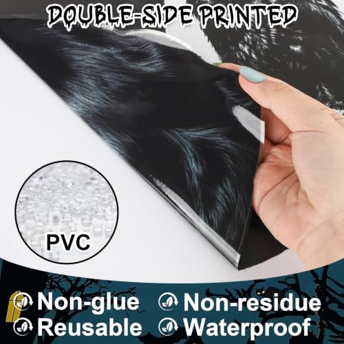 Halloween Window Clings Set - Black Cat Bat Owl Decorations for Glass Windows - Black Cat Variation