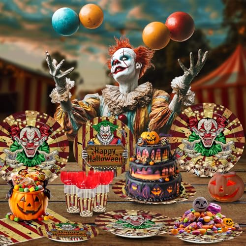 Halloween Evil Circus Disposable Tableware Set for Kids Party - Serves 24