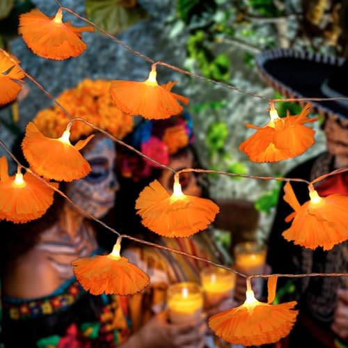 Day of The Dead Marigold Garland String Lights 10FT with 20 LED Bulbs