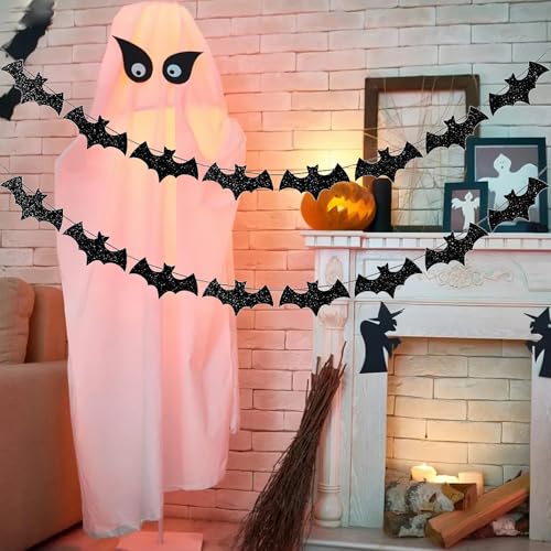 Black Glitter Bat Garland Banner for Halloween Party Decorations - Variation: Glitter-Black