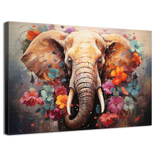 Large Elephant Wall Art Canvas Print - 48 x 32 Inches Wild Animal Decor - Elephant-1