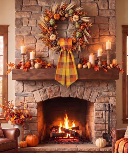 Fall Wreath Sash - Burnt Orange Plaid Ribbon for Front Door & Seasonal Decor