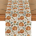Pumpkin Table Runner with Roses Leaves Fall Seasonal Autumn Kitchen Decor 13x72 Inch