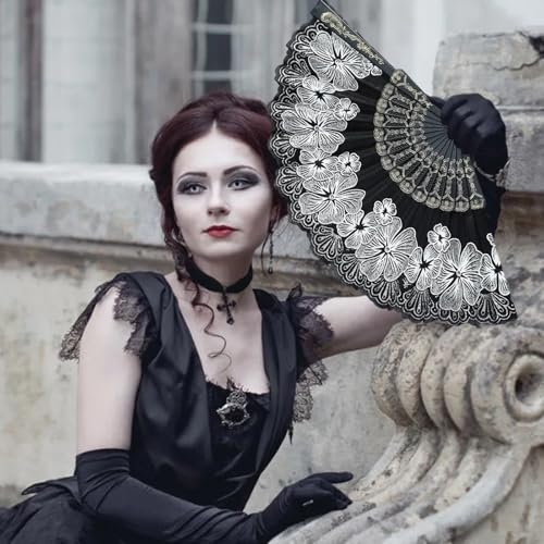 Black Spanish Folding Fan for Halloween Cosplay & Party Decor - Retro 1920s Style