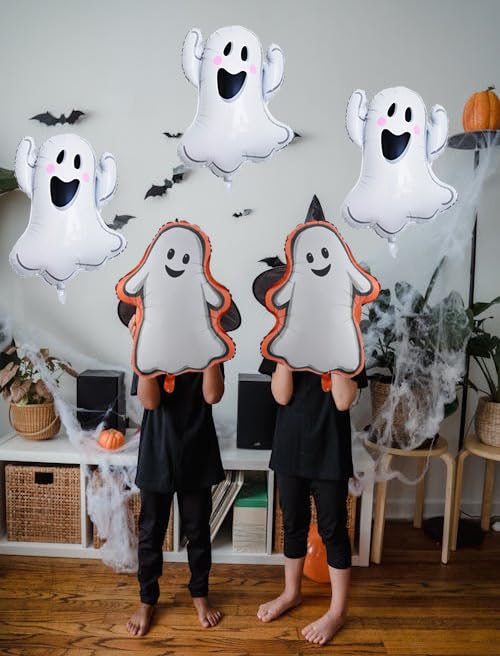 Halloween Ghost Balloons Kit - White Ghost Shape Foil Balloons for Party Decor - 6PCS