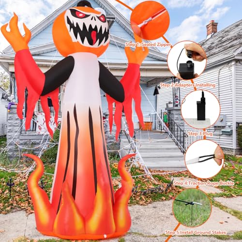 8 Ft Halloween Inflatable Pumpkin Demon with LED Lights - Outdoor Yard Decor