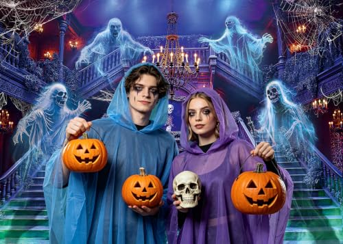 Halloween Haunted Mansion Backdrop Banner 7x5FT Ghost Staircase Spooky Castle Photo Booth Decor