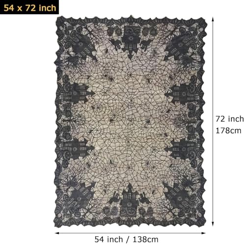 Halloween Pumpkin Embroidered Lace Tablecloth 70x52 Inch - Fall Decor, Sibling Variation