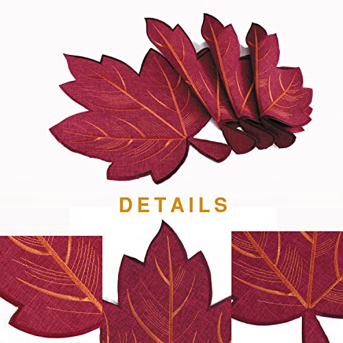 Fall Leaves Placemats Set of 4 - Embroidered Maple Leaf Table Mats, 15x18 Inches