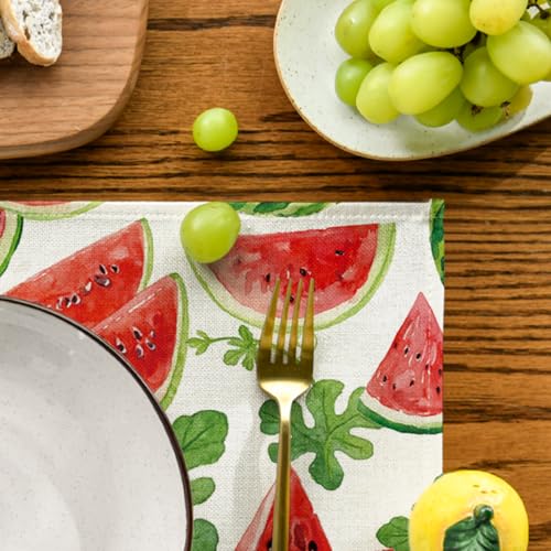 Watermelon Fruit Summer Placemats Set of 4 - 12x18 Inch Rectangular Red Table Mats for Dining & Party