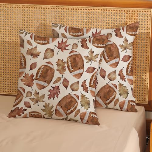 Football Maple Leaf Fall Pillow Covers 16x16 Pack of 2 - Autumn Linen Decor