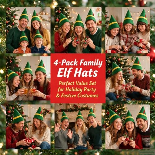 Green Christmas Elf Hat Bulk for Adults Kids - Reusable Felt Costume Accessory