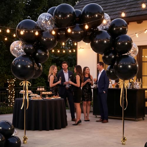 Black 18 Inch Latex Balloons - 15 Pack Large Round Party Decorations