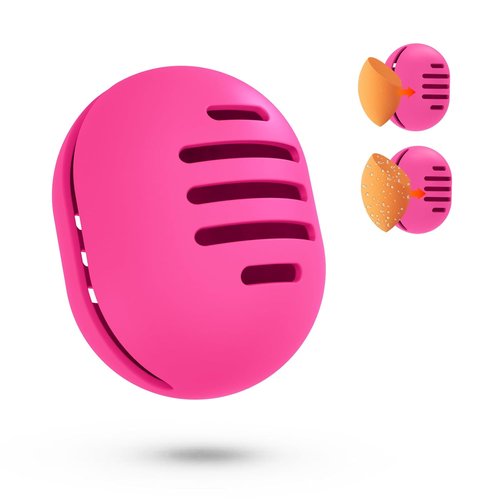 Fauxomor Makeup Sponge Holder - Double-Sided Vented Silicone Case for Travel | Shatterproof Design in Rose Red