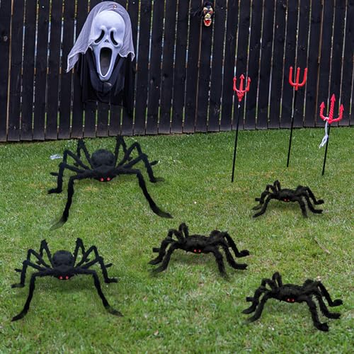 8Pcs Halloween Spider Decorations Set - Realistic Hairy Indoor & Outdoor Spiders