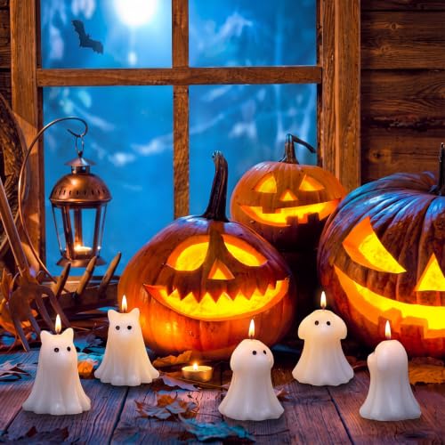 Cute Halloween Ghost Candles Set - Dog and Cat Shaped Decor, 6 Pcs