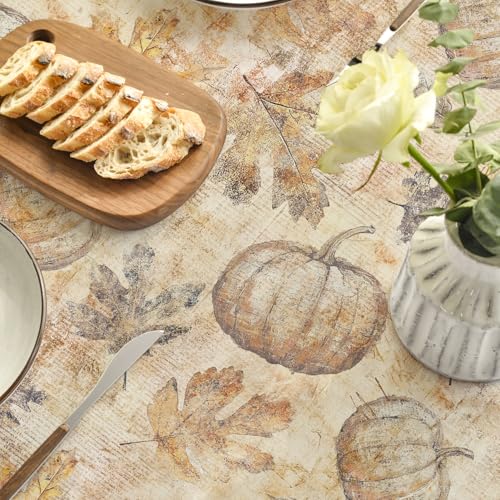 Horaldaily Fall Round Tablecloth 90 Inch Yellow Maple Leaves - Autumn Decor