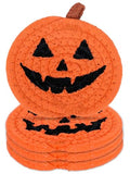 Halloween Pumpkin Coasters - Handmade Braided Cotton Set, Orange & Black, 4.7 Inch - Variation of THIS listing