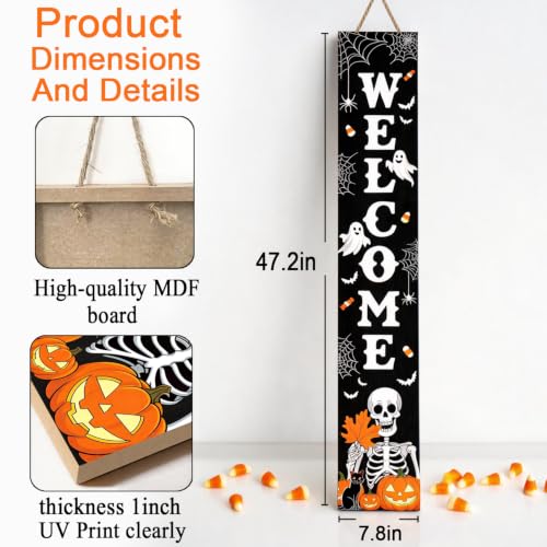 Halloween Welcome Sign for Front Door - Spooky Ghost Porch Decor 47x7.8 Inches - Hallowen Ghost Welcome