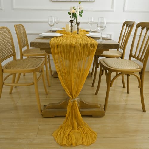 Gold Yellow Cheesecloth Table Runner 10FT 2 Pack - Boho Fall Wedding & Party Decor
