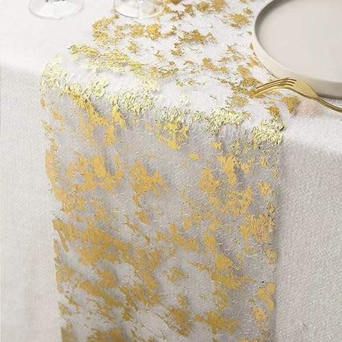 Gold Mesh Table Runner 11x197 Inch Metallic Wedding & Holiday Decor