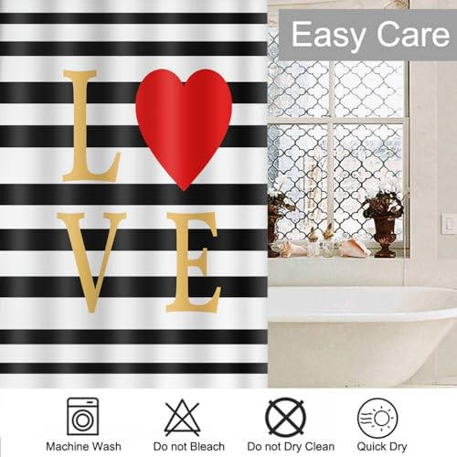 Bathroom Shower Curtain Waterproof Red Love Hearts with Hooks 72x72 Inch - Variation of THIS listing