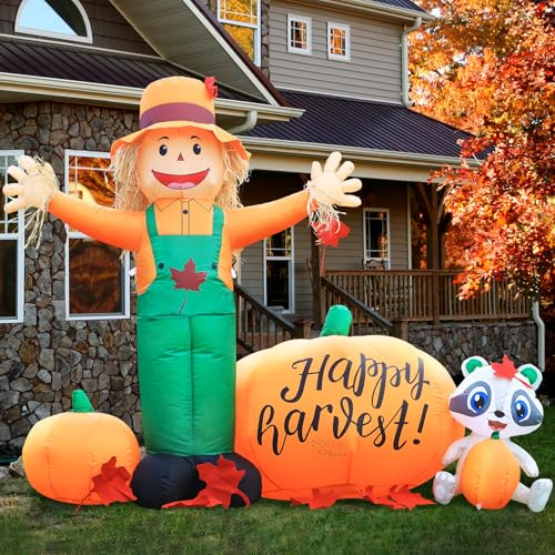 6ft Inflatable LED Lighted Halloween Scarecrow & Pumpkin Yard Decoration - Fall Festive Outdoor Decor with Built-in Lights — Variation of Scarecrow-F