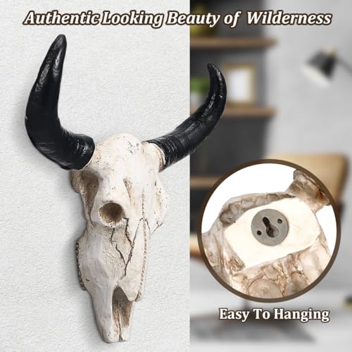 Cow Skull Wall Decor - Small Resin Animal Head Sculpture for Home & Halloween