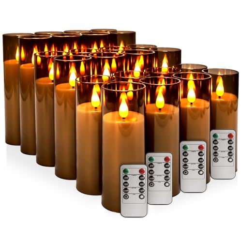 Gray LED Flameless Pillar Candles with Remote Control - 24 Pack