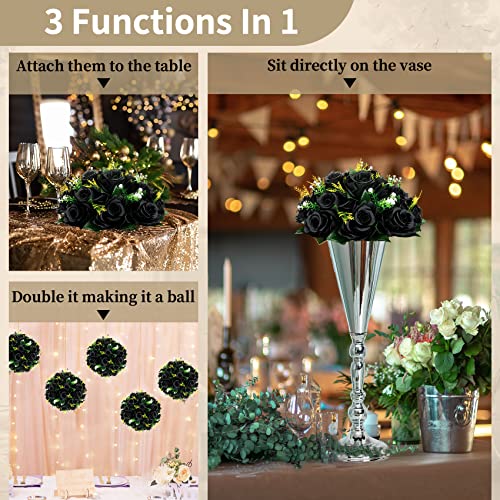 Black Artificial Flower Bouquets - 6 Pcs Gothic Rose Centerpieces