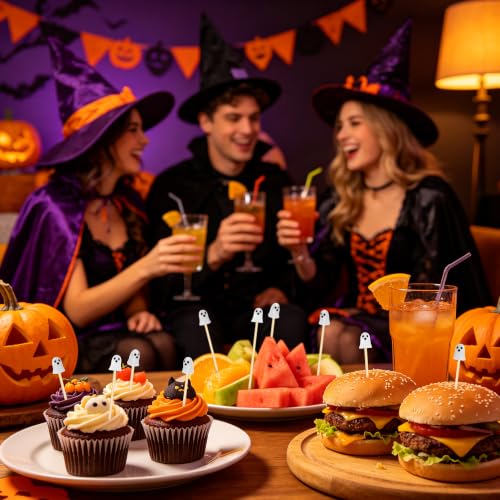 Halloween Ghost Cocktail Picks - 100 Pcs Spooky Ghost Party Decor - Variation: Ghost