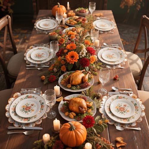 Fall Floral Paper Placemats - Scalloped Boho Design, 100 Pack for Autumn Events