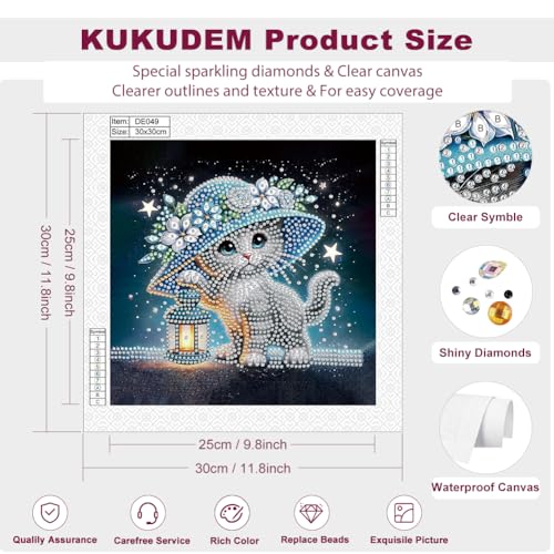 Cat Diamond Art Kit for Adults Beginners 12x12 Inch Special Shape Rhinestones