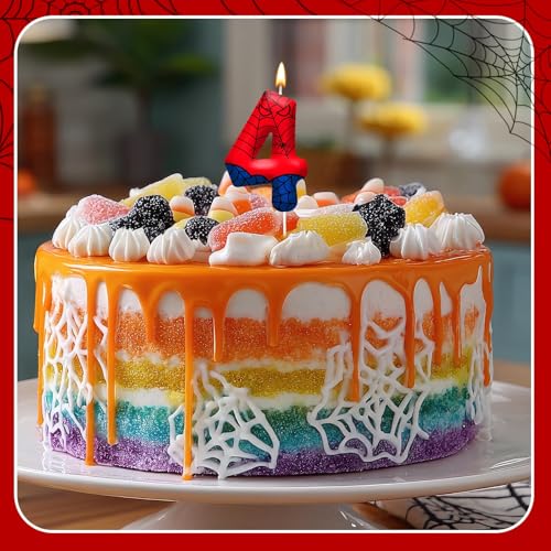 Spider Birthday Candles Number 4 - Themed Cake Party Decoration - Red & Blue - Variation 4