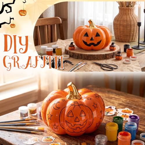 7-Inch Orange & Yellow Realistic Ceramic Pumpkins Halloween Decor - Variation B