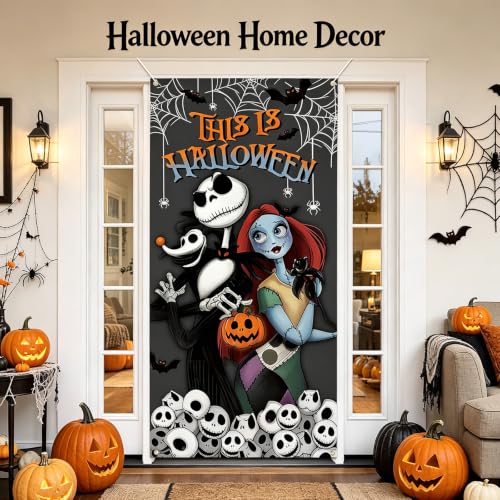 Halloween Door Cover Skeleton & Ghost Decor for Porch & Wall
