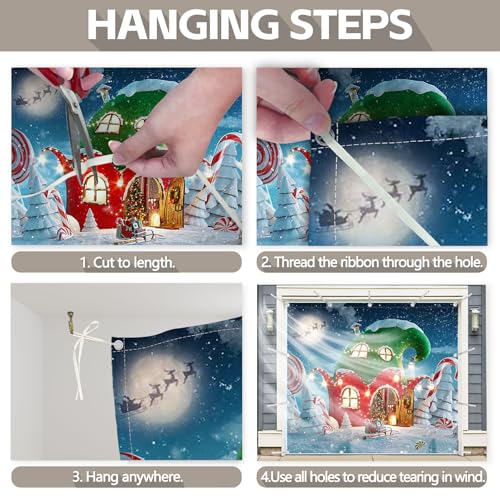 Christmas Village Garage Door Banner - 8x7ft Holiday Decoration with Rope - Snowflake & Santa Design