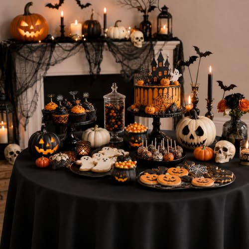 Halloween Round Tablecloth Set 12 Pcs - Rainbow Color, Waterproof, 84 Inch