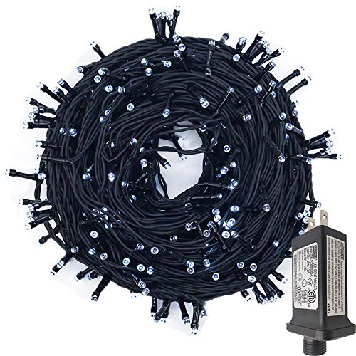 Pure White LED Christmas String Lights 99ft with Black Cable & 8 Modes - Outdoor Indoor Decor