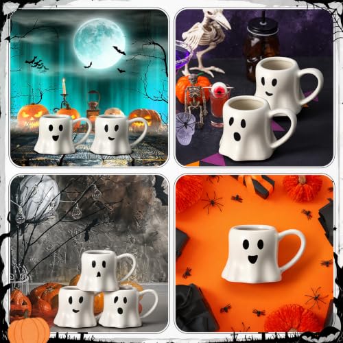 White Ghost Coffee Mug Set - 4 Pieces Halloween Ceramic Cups 11 oz - Ghost Face Design